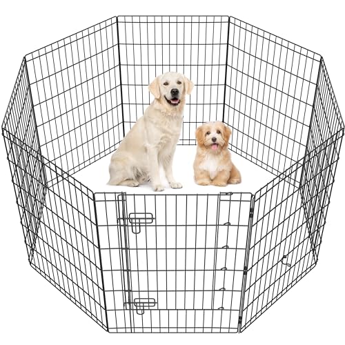 Yaheetech 34" High 8 Panel Foldable Metal Dog Exercise Pen Pet Playpen Dog Fence Outdoor & Indoor Use for Small Animals with Door Black - size: 34"