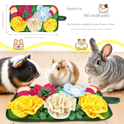 Small Animal Snuffle Mat, Toy for Rabbits Guinea Pigs Hamsters and Hedgehogs, Cute Flower Feeding Mat with Non-Slip Bottom (Green) - color: Green