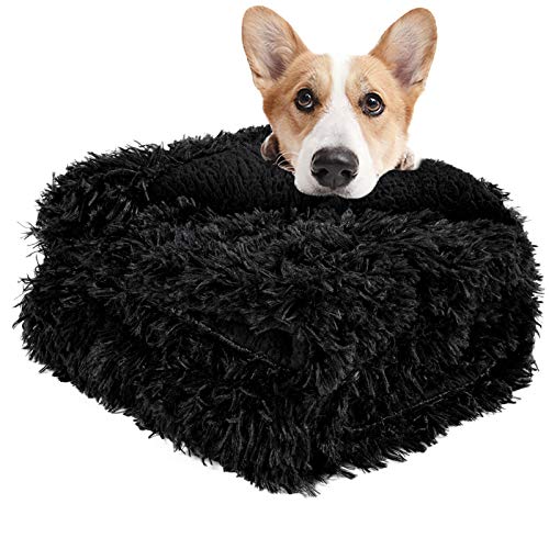 LOCHAS Luxury Fluffy Dog Blanket, Extra Soft and Warm Sherpa Fleece Pet Blankets for Dogs Cats, Plush Furry Faux Fur Puppy Throw Cover, 30''x40'' Black - color: Black, size: Medium(30''x40'')