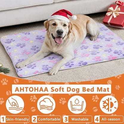 Dog Bed Mat,Soft Dog Kennel Pad with Cute Pattern,Multi-Size Durable & Machine Washable,Pet Pad for Dogs (Purple Paw, Large) - color: Purple Paw, size: 27.2''L×18.9''W×1.4''Th