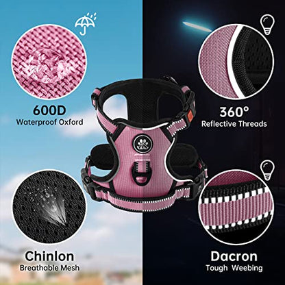 No Pull Dog Harness,Adjustable Oxford Dog Vest Harness with Leash,Reflective No-Choke Pet Harness with Easy Control Soft Handle for Small Dogs(Small,Pink)