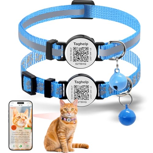 2 Pack Solid & Safe Safety Kitten Collars with Smart QR Code ID Tag for Girl Boy for Cats, Pet Collar, Breakaway Cat Collar,Silent, Lightweight,Durable QR Code Pet ID Tags (Blue) - color: reflective strip & Paw pattern - Blue, size: Collar Only