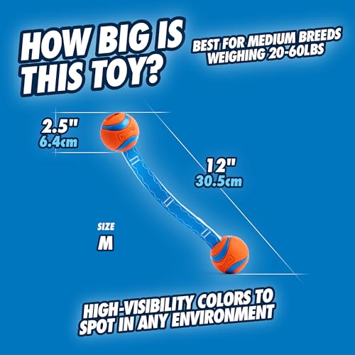 Chuckit! Ultra Duo Tug Dog Toy - Two Ultra Balls on a Durable Nylon Cord Handle - Fetch and Tug-of-War Toy for Dogs - Size Medium - For Breeds 20-60 lbs - 2.5-inch Diameter - Orange and Blue - size: Medium, style: Ultra Duo Tug