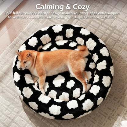 JOEJOY Donut Dog Bed Medium Size Dog, Cute Round Calming Pet Bed with Removable Washable Cover, Orthopedic Puppy Bed with Jacquard Shaggy Plush & Non Skid Bottom - color: Black, size: M (30x30x8)