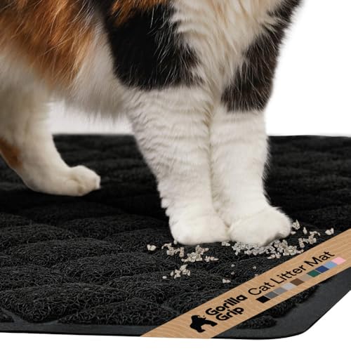 GORILLA GRIP Cat Litter Box Mat, Cushioned Coil Mesh Litter Trapping Mats, Scatter Control Supplies for Less Mess, Phthalate Free, Ultra Deep Catch Grooves, Rinse or Vacuum to Clean, 17x11 Black - color: Black, style: X-Small (17" x 11")
