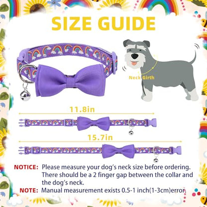 PUPTECK Bowtie Dog Collar with Bell 2 Packs, Adjustable Breakaway Puppy Collar, Sweet Gift for Small Dogs Pets, 11.8-15.7 in - color: Purple&Yellow, size: 11.8-15.7 in
