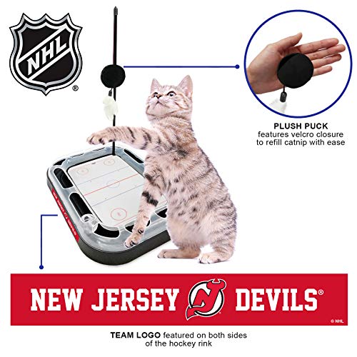 Pets FIrst Cat Scratching Toy NHL New Jersey Devils Hockey Field Cat Scratcher Tiy with Interactive Cat Ball Bell in Tracks. 5-in-1 CAT Toy - color: New Jersey Devils