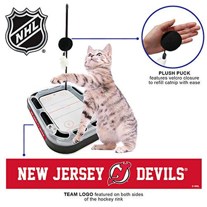 Pets FIrst Cat Scratching Toy NHL New Jersey Devils Hockey Field Cat Scratcher Tiy with Interactive Cat Ball Bell in Tracks. 5-in-1 CAT Toy - color: New Jersey Devils