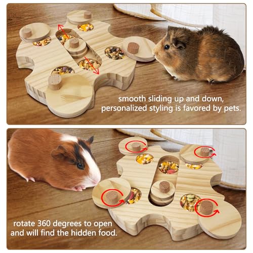 Hamster Foraging Toys Boredom Breaker Pet Rat Foraging Toys Bunny Puzzle Toys for Rabbits Interactive Bunny Toys Wooden Hamster Enrichment Toys for Guinea Pig Chinchillas Small Rodents,6-Hole