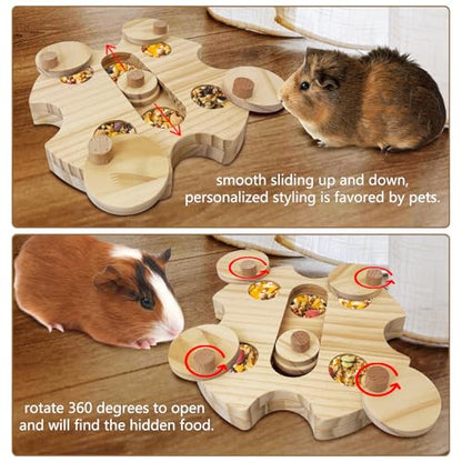 Hamster Foraging Toys Boredom Breaker Pet Rat Foraging Toys Bunny Puzzle Toys for Rabbits Interactive Bunny Toys Wooden Hamster Enrichment Toys for Guinea Pig Chinchillas Small Rodents,6-Hole