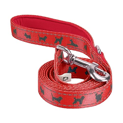 EcoBark Dog Leash - Soft & Reflective Red Comfort Leashes with Padded Handle - Strong Durable Heavy Duty - Training and Pulling for Small, Medium or Large Dogs - color: Red, size: 4 ft x 1 in - Standard Width