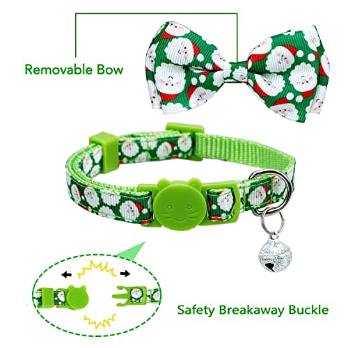 2 Pack Christmas Cat Collar with Bow Tie and Bell, Kitty Kitten Santa Claus and Holiday Snowflake Collar for Boys and Girls - color: Christmas Santa Snow