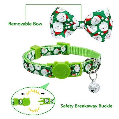 2 Pack Christmas Cat Collar with Bow Tie and Bell, Kitty Kitten Santa Claus and Holiday Snowflake Collar for Boys and Girls - color: Christmas Santa Snow