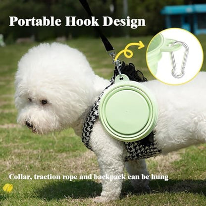 2-Pack Collapsible Dog Bowls with Carabiners | Portable Dog Bowl for Travel & Outdoor | BPA-Free Silicone Foldable Bowls for Dogs Cats (Purple,Green)