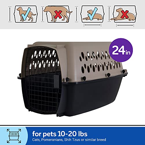 Petmate Vari Dog Kennel Portable Carriers & Crates for Smaller Dogs or Puppies and Pets 10 to 20 lbs, Airline-Friendly Plastic Pet Carrier Home and Travel, 24" Long, Taupe & Black, 24” x 16.7” x 14.5” - size: 24.0"L x 16.7"W x 14.5"H