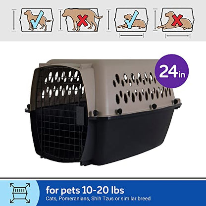 Petmate Vari Dog Kennel Portable Carriers & Crates for Smaller Dogs or Puppies and Pets 10 to 20 lbs, Airline-Friendly Plastic Pet Carrier Home and Travel, 24" Long, Taupe & Black, 24” x 16.7” x 14.5” - size: 24.0"L x 16.7"W x 14.5"H