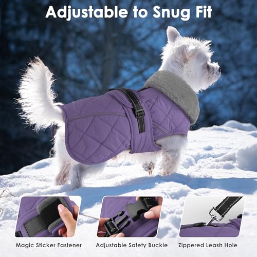 Dog Coat, Waterproof Dog Winter Jacket with Adjustable Buckle, Reflective Turtleneck Pet Snow Vest Warm Fleece Sweater for Small Medium Large Dogs - Purple, S - color: Purple, size: Small