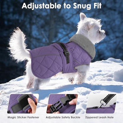 Dog Coat, Waterproof Dog Winter Jacket with Adjustable Buckle, Reflective Turtleneck Pet Snow Vest Warm Fleece Sweater for Small Medium Large Dogs - Purple, XL - color: Purple, size: X-Large