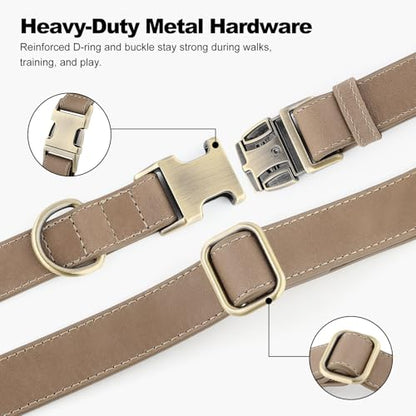 Plutus Pet Genuine Leather Dog Collar – Adjustable Pet Collar with Quick Release Metal Buckle, Soft Real Leather for Small Medium Large Dogs, Heavy Duty & Skin-Friendly (Ash Brown, S) - color: Ash Brown, size: S