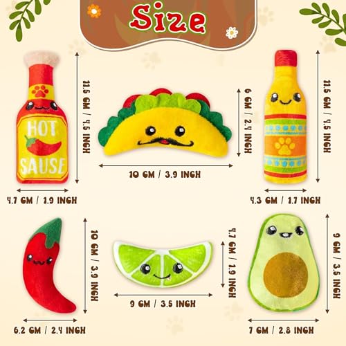 Mexican Catnip Stuffed Toys - 6Pcs Pet Days Mexican Carnival Funny Cat Toys for Cat Lovers Gifts, Cute Taco Hot Sause Avocado Lime Indoor Kitten Chew Bite Kick Interactive Pet Supplies - style: Mexican Carnival Taco Hot Sause Chili Avocado Lime