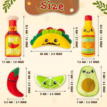 Mexican Catnip Stuffed Toys - 6Pcs Pet Days Mexican Carnival Funny Cat Toys for Cat Lovers Gifts, Cute Taco Hot Sause Avocado Lime Indoor Kitten Chew Bite Kick Interactive Pet Supplies - style: Mexican Carnival Taco Hot Sause Chili Avocado Lime