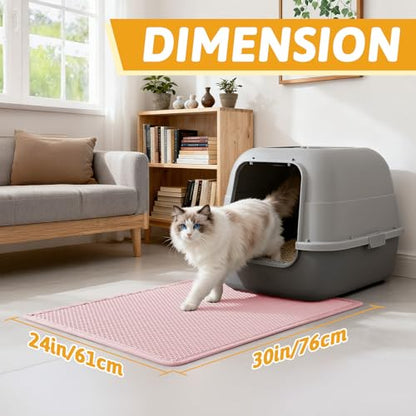 Pieviev Cat Litter Mat Double Layer Waterproof Urine Proof Trapping Mat 1 Pack (Pink, 30x24 Inch (Pack of 1)) - color: Pink