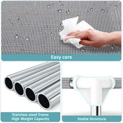 Elevated Dog Bed with Teslin Cooling Fabric - Lightweight Dog Cot for Medium Dogs, Waterproof & Washable Breathable Mesh, Raised Pet Bed for Indoor Outdoor Use, Anti-Slip, Easy Clean - size: M-Gray
