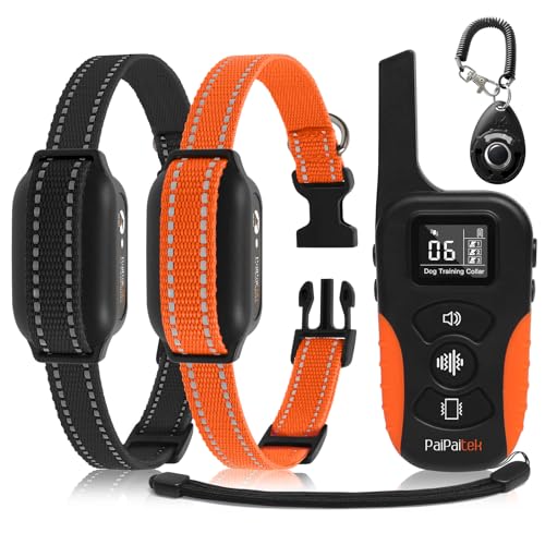 Dog Vibration Collar with Controller for 2 Dogs No Shock, 9 Types of Beeps and Vibrations, 3300ft Range & Upgraded Waterproof Training Collar for Dogs 5-120lbs - No Prongs - color: Black&Orange