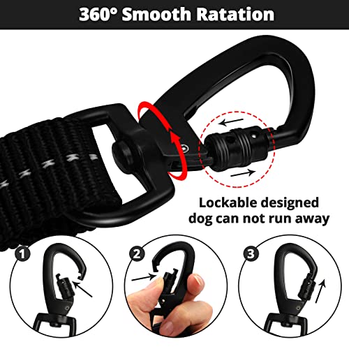 Rope Dog Leash 3 FT: Heavy Duty Leashes with Swivel Lockable Hook Reflective Threads Bungee and Padded Handle - Dog Lead for Large Small Medium Dogs Outside Walking Hiking Black - color: Black, size: 3ft*1/2''