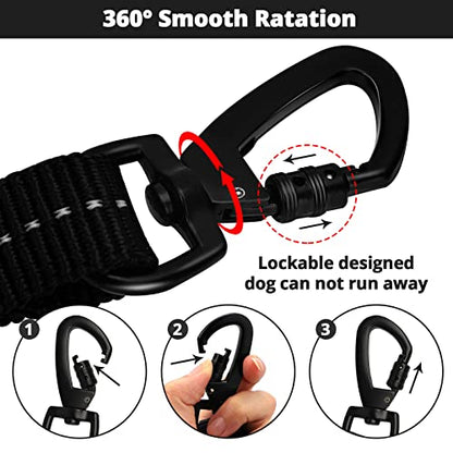 Rope Dog Leash 3 FT: Heavy Duty Leashes with Swivel Lockable Hook Reflective Threads Bungee and Padded Handle - Dog Lead for Large Small Medium Dogs Outside Walking Hiking Black - color: Black, size: 3ft*1/2''