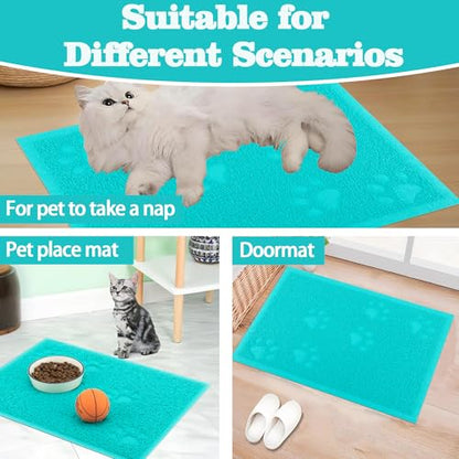Darkyazi Cat Litter Box Mat for Floor Litter Trapping Mat Non-Slip Backing, Scatter Control, Easy Clean, Water Resistant, Soft on Paws (15.75" x 11.75",Lake Blue) - color: Lake Blue