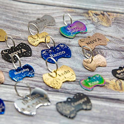 Personalized Dog Tag with 5 Lines of Custom Deep Engraved Durable Stainless Steel Pet ID Name Tag Designer Small Size Bow Tie - size: Small, style: Bow-Tie