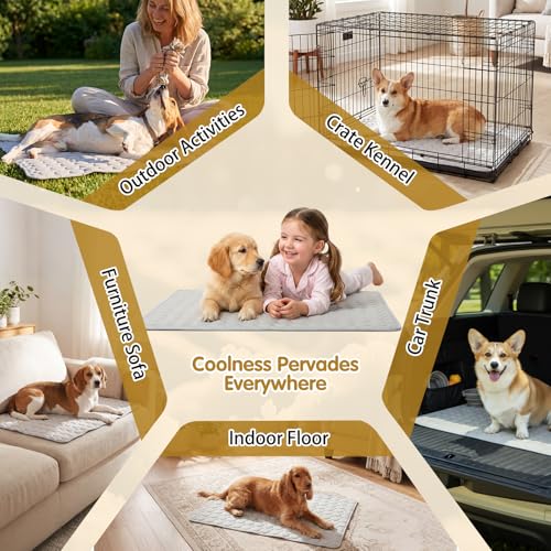 Novabright Dog Cooling Mat 35 x 23 Inches, Double-Sided Soft Pet Bed Mat, Dog Crate Pad, Summer Portable Cooling Blanket, All Season Use Machine Washable, for Dogs Cats Outdoor Indoor, Grey