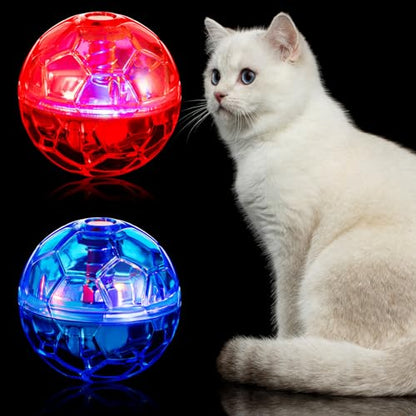 Sratte 2 Pcs Ghost Hunting Cat Ball Activated Cat Toy Motion LED Light Pet Balls Motion Dog Interactive Pet Toys Glowing Mini Running Exercise Supplies for Animals Activity (Rose Red,Light Blue) - color: Rose Red, Light Blue