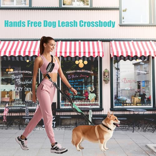 Hands Free Dog Leash Waist & Crossbody for Walking, No Pull Heavy Duty Bungee Double Dog Leash for Two Dogs with Pouch, Padded Handles & Reflective for Large Medium Dogs, Black - size: 2 Leashes