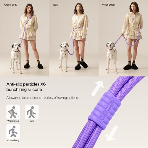 Hands Free Dog Leash, 5-in-1 Adjustable Waist Training Leash for Walking& Hiking – Dual Lead Rope with Padded Handle,MGBR Rotating Metal Clip (Classic-Grape Crush) - color: Classic-Grape Crush-5Ft
