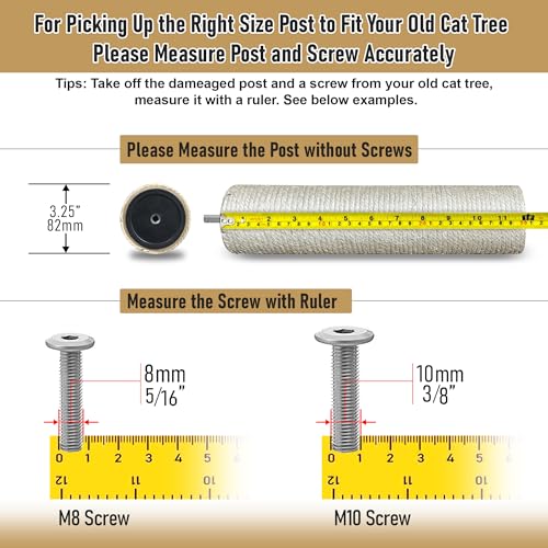 Catry Cat Scratching Post Replacement, 6-20 Inch Multi-Option Posts, Universal Replaceable Post for Feline Home Repair/Refresh with M10/M8 Screw Kit, Natural Sisal Rope, DIY Cat Tree - size: 14 Inches