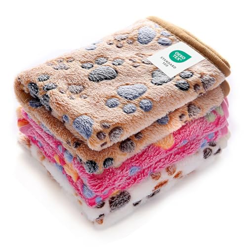 Luciphia 1 Pack 3 Blankets Super Soft Fluffy Premium Fleece Pet Blanket Flannel Throw for Dog Puppy Cat Paw Brown/Pink/White Small(23x16 inch) - color: Paw, size: 23x16 inch (Pack of 3)