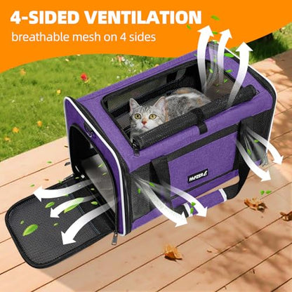 Cat Carrier Soft-Sided Travel Bag for Medium to Large Cats Over 15lbs, Small Dog Carrier Crate Top Entry Breathable Mesh Puppy 12 Pounds, Pet Rabbit Carrying Cage Kennel Collapsible Purple - color: Purple