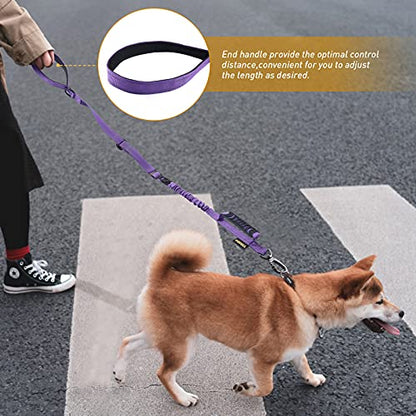 AUBELL Tactical Dog Leash Heavy Duty,4-6ft Reflective Strong No Pull Bungee Leash for Medium Large Dogs with Comfortable Padded Double Handle,Car Seat Belt,360 Degree Rotating Carabiner,Purple - color: M/L-Purple(4-6FT)