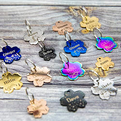 Personalized Dog Tag with 5 Lines of Custom Deep Engraved Durable Stainless Steel Pet ID Name Tag Designer Small Size Flower - size: Small, style: Flower
