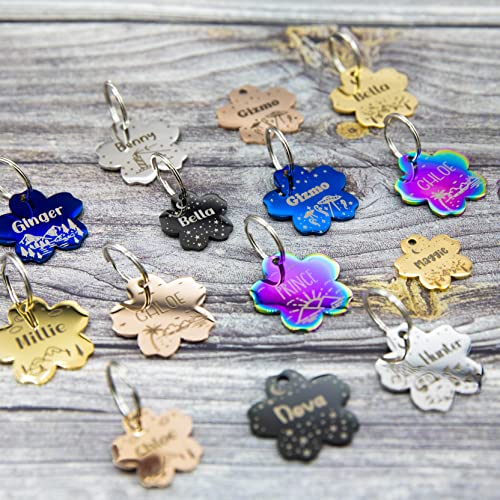 Personalized Dog Tag with 5 Lines of Custom Deep Engraved Durable Stainless Steel Pet ID Name Tag Designer Regular Size Flower - size: Regular, style: Flower