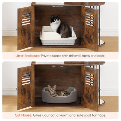 HOOBRO Cat Tree with Litter Box Enclosure, All-in-One 31.5" Cat Tower with Hidden Litter Box Cover Furniture for Indoor Cats, Versatile Cat Condo with Sisal Posts, Hammock, Rustic Brown FG45MZ03 - color: Rustic Brown