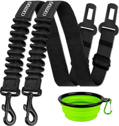 Dog Seat Belt,3 Piece Set Retractable Dog Car Harness Adjustable Dog Seat Belt for Vehicle Nylon Pet Safety Seat Belts Heavy Duty & Elastic - color: 01-Set 01-Black+Black