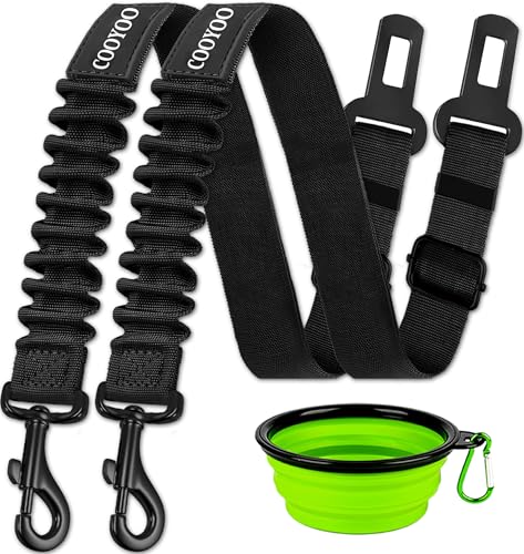Dog Seat Belt,3 Piece Set Retractable Dog Car Harness Adjustable Dog Seat Belt for Vehicle Nylon Pet Safety Seat Belts Heavy Duty & Elastic - color: 01-Set 01-Black+Black