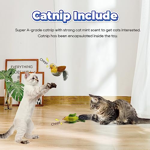 LEWISER Cat Toys Chirping Tit 2 Pcs with Catnip SilverVine, Suitable for Cat Wand Toys, Simulation Bird Design, Interactive Toys for Indoor Kitty Kitten Exercise, Green and Ground - color: Chirp Tit B