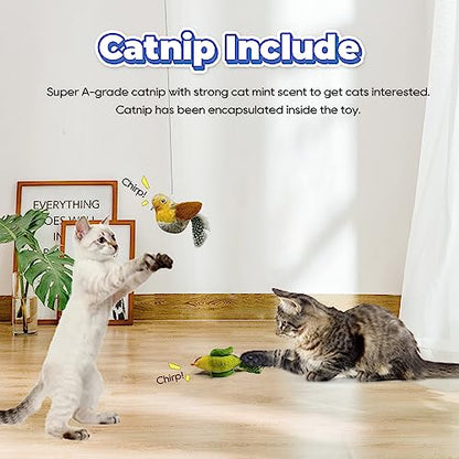 LEWISER Cat Toys Chirping Tit 2 Pcs with Catnip SilverVine, Suitable for Cat Wand Toys, Simulation Bird Design, Interactive Toys for Indoor Kitty Kitten Exercise, Green and Ground - color: Chirp Tit B