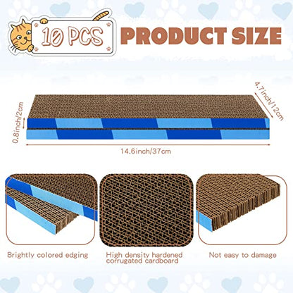 Tatuo 10 Pcs Cat Scratching Pads Large Cat Scratcher Cardboard 14.6 x 4.7 Inch Double Sided Scratch Board, Non-Toxic, Durable, Safe for Pets