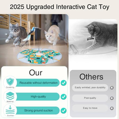 Interactive Cat Toy, Rechargeable Automatic Cat Toys for Indoor Cats, Motion Activated Hide and Seek Toy with Bird Cat Wand, Moving Feather for Bored Indoor Cats/Kittens (Kitty Cat Toy)