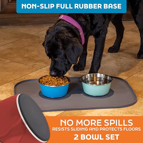 Master Pet Supply Stainless Steel Dog Bowls Set of 2 (32 Oz Each) with Non-Slip Rubber Base - Crimson Flame - Basic Dog Food Bowl Water & Food Bowls for Small Medium Large Dogs & Cats, Metal Dish - color: Crimson Flame, size: 4 Cups (32 Oz) 2 Pack